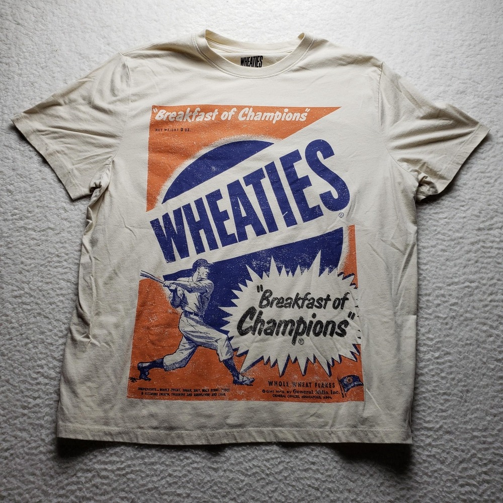 Wheaties Shirt Mens XL Cream Breakfast Of Champions Baseball Cereal Graphic Tee